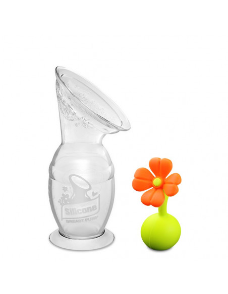 100 ml Breast Pump (Suction Base) & Flower Stopper - Orange