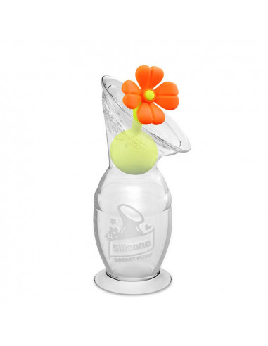 100 ml Breast Pump (Suction Base) & Flower Stopper - Orange