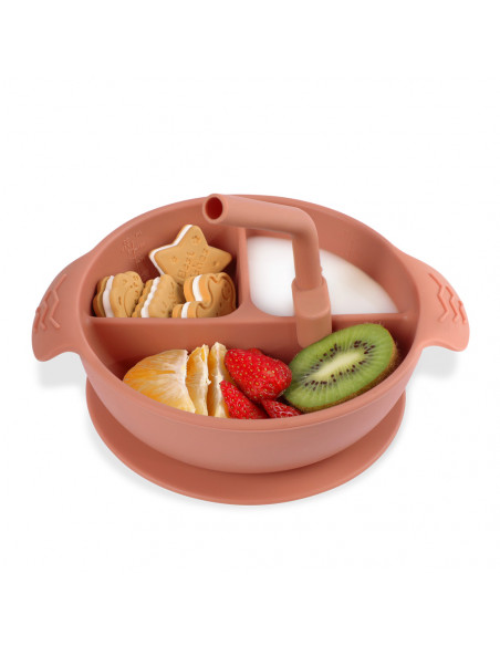 Baby Essteller mit Unterteilung und Saugfuss - Blush