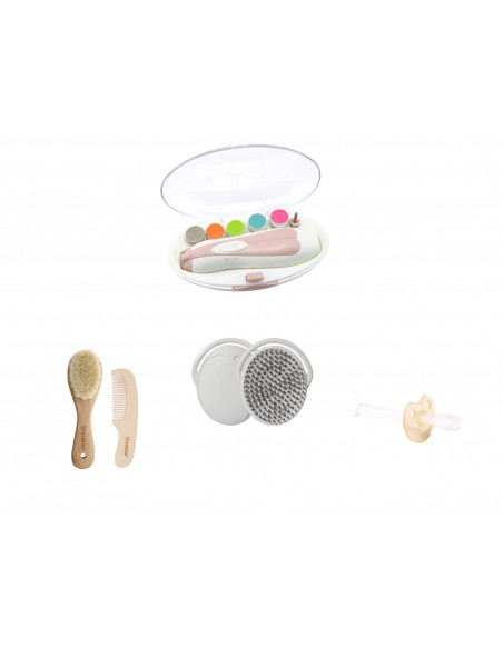 Pflegeset 1: Nagelfeile, Haarbürste, Shampoobürste, Zahnbürste