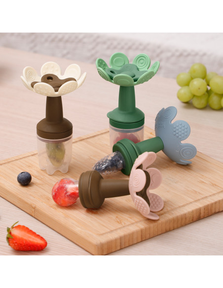 Blumenförmiger Fruchtsauger und Gefrierhülle Set - Himmelblau