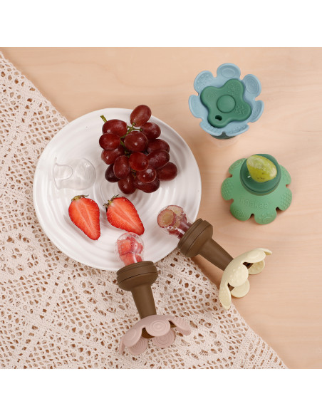 Blumenförmiger Fruchtsauger und Gefrierhülle Set - Himmelblau