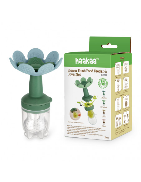 Blumenförmiger Fruchtsauger und Gefrierhülle Set - Himmelblau