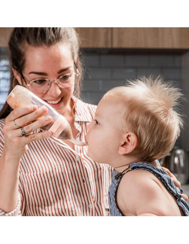 Squeeze Fütter-Flasche mit Löffel - Grau