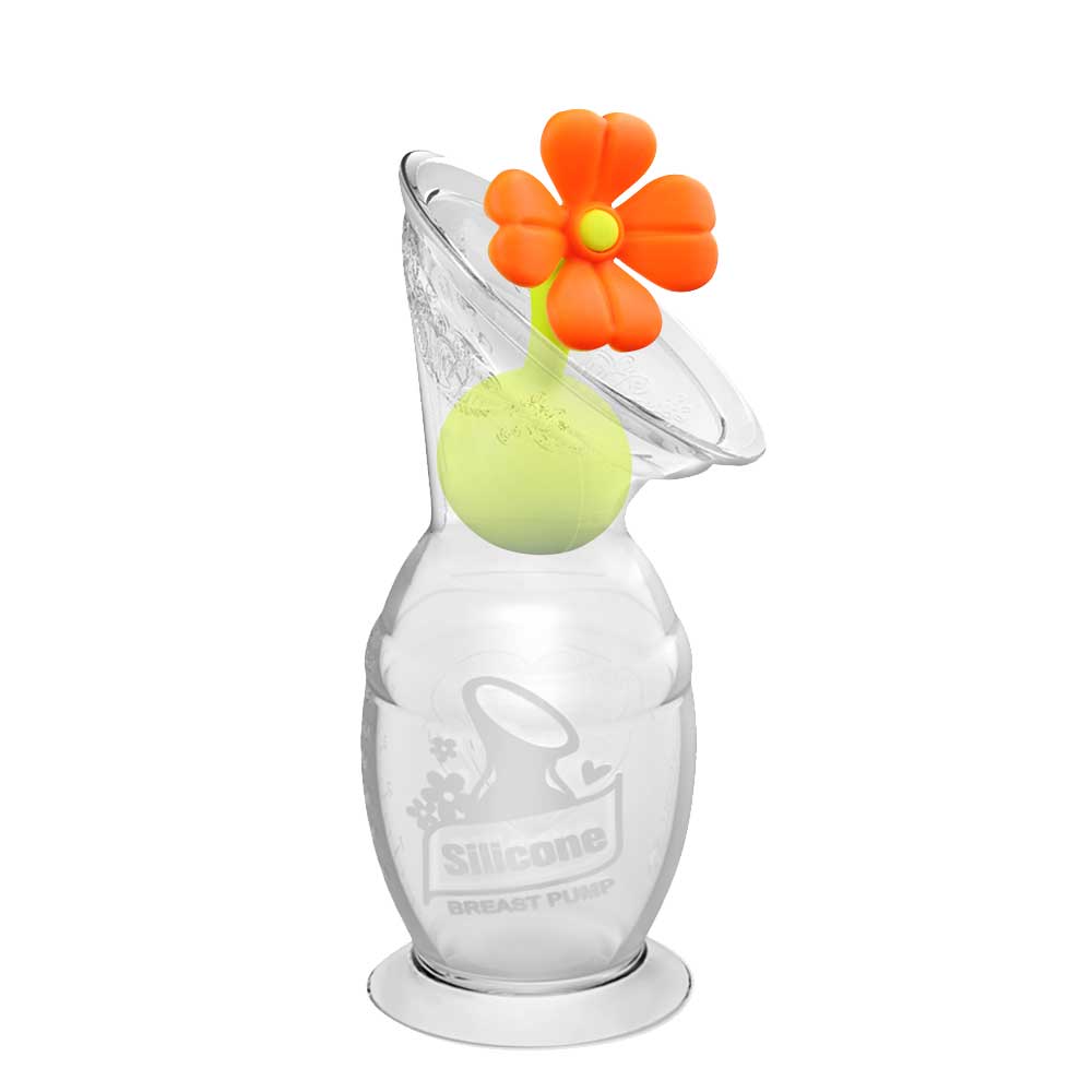 haakaa Milchpumpe der 2. Generation mit orangem Blumenverschluss